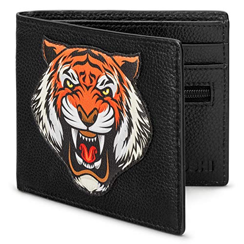 Tiger Herren Leder b枚rse von Yoshi Echt Schwarz Leder b枚rse RFID Blocking Wallet Slim Wallet f眉r M盲nner von Yoshi
