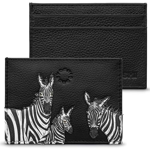 Yoshi Dazzle of Zebras Kartenetui mit RFID-Schutz, echtes Leder, schlankes Portemonnaie, Kreditkartenhalter, Zebra-Design, Geschenke für Männer und Frauen, Schwarz , Einheitsgröße, Retro von Yoshi