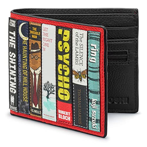 Yoshi Horror Bookworm Geldbörse Herren Leder Geldbörse Echtes Rot Schwarz Leder Geldbörse RFID Blocking Wallet für Männer, rot, Einheitsgröße, Horror Bücherwurm von Yoshi