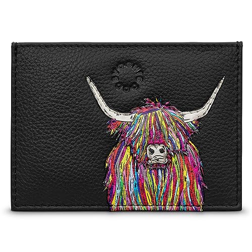 Yoshi Schwarz Leder Highland Cow Kartenhalter RFID Schutz Slim Wallet Kreditkartenetui Kartenhalter Minimalistisches Design, Schwarz , Einheitsgröße von Yoshi