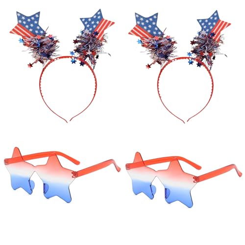 YosiMing Stirnband 4. Juli Stern Sonnenbrille Unabhängigkeitstag Zubehör Blau Rot Weiß Patriotisches Band Haarband Dekoration für Frauen YosiMing Stirnband 4. Juli Stern Sonnenbrille Unabhängigkeitstag Zubehör Blau Rot Weiß Patriotisches Band Haarband Dekoration für Frauen von YosiMing