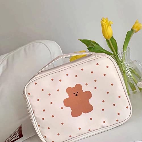Bear Cosmetic Bag Süße Tragbare Leinwand -Toilettenbeutel mit Z IPP ER für Mädchen Studenten Premium Canvas Material Mode Handtasche Ideal für Make -up -Liebhaber (Beiger Punktbär) von Yosoo Health Gear