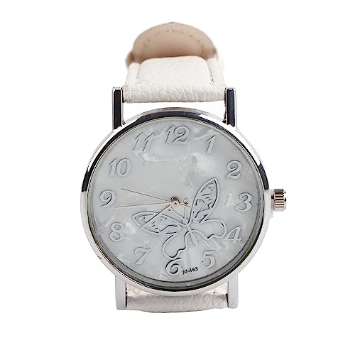 Yosoo Health Gear Frauen Watch, Analoge Armbanduhren mit Modischen PU Lederband Quarz Uhr Uhr mit Einfacher Lektüre Weibliche Analoge Armbanduhren Schmetterling Leder Uhren (White) von Yosoo Health Gear
