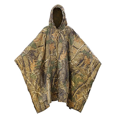 Yosoo Armee Stil Multifunktionale Regenponcho aus Wasserdichtem Ripstop Polyester PU Poncho mit eine Regen Tasche Regenbekleidung Regenschutz Regenumhang (Ahornblatt) von Yosoo