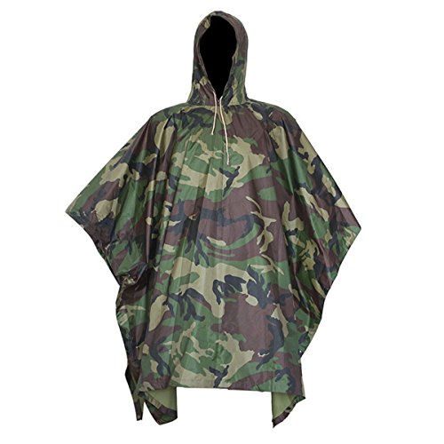 Yosoo Armee Stil Multifunktionale Regenponcho aus Wasserdichtem Ripstop Polyester PU Poncho mit eine Regen Tasche Regenbekleidung Regenschutz Regenumhang (Forest) von Yosoo