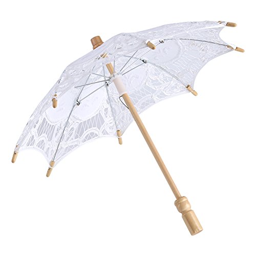 Yosoo Spitze Regenschirm Vintage Hochzeit Spitze Stickerei Reine Baumwolle Dame Braut Hochzeit Sonnenschirm Dekoration Foto Requisiten(Small-weiß) von Yosoo