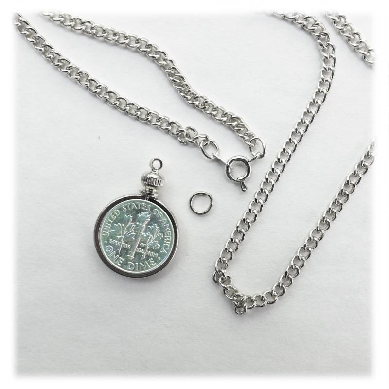 Münze Halter Bezel Dime Usa 10 Cent Silber Tone Link-Halskette 24 "Kette Kit Teile von YostShop