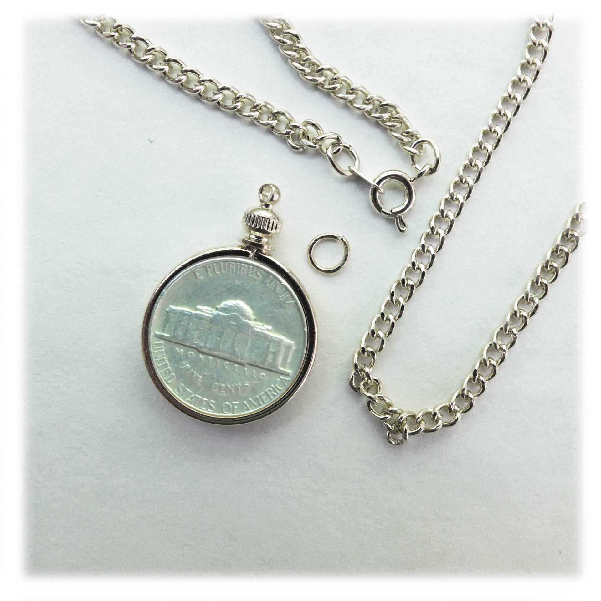 Münze Halter Lünette Nickel Usa 5 Cent Silber Tone Link-Halskette 24 "Kette Kit Teile Münze Halter Lünette Nickel Usa 5 Cent Silber Tone Link-Halskette 24 "Kette Kit Teile von YostShop