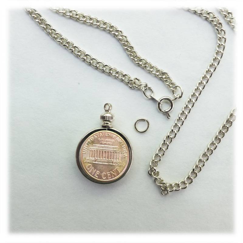 Münze Halter Lünette Penny Usa 1 Cent Silber Tone Link-Halskette 24 "Kette Kit Teile von YostShop
