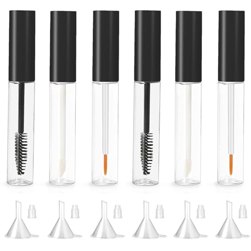 Glass Bottle with Eye Lash Brush Empty | Mascara Empty Tube | 10ml Empty Mascara Tube and Wand Glass Amber | Refillable Mascara Tube and Wand with Rubber Inserts and Funnels (Black,2set) von Yotfieot