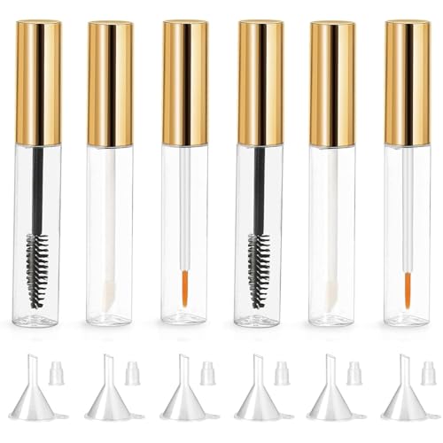 Glass Bottle with Eye Lash Brush Empty | Mascara Empty Tube | 10ml Empty Mascara Tube and Wand Glass Amber | Refillable Mascara Tube and Wand with Rubber Inserts and Funnels (Gold,2set) von Yotfieot