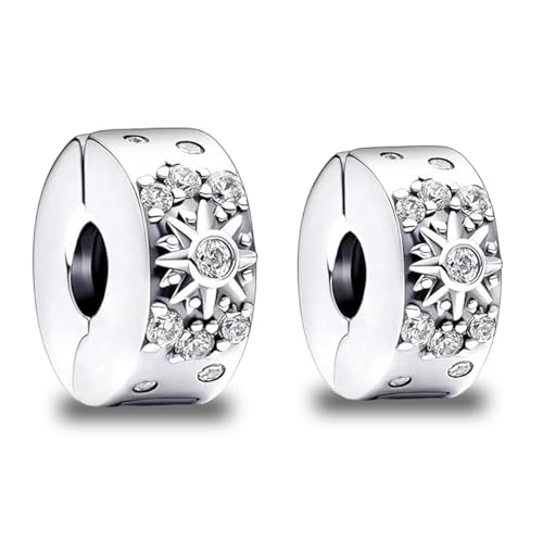 Yotlein Charms Anhänger Damen 925 Sterling Silber Sonne Mond Sterne Pavé Clip Zirkonia Bead Charm Stopper Schmuck Geburtstagsgeschenke Denkmal für Frauen Freundin Mutter von Yotlein
