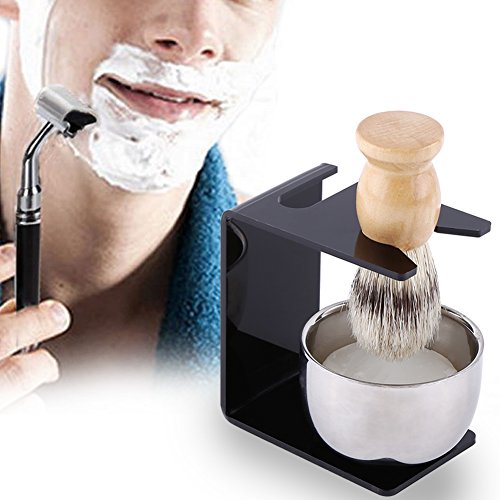 4 In1 Rasierset mit Rasierpinsel, Seifenschale und Halter, 4 Stücke Männer New Black Shaving Tool Ständer Halter + Nylon Haarbürste + Edelstahl Schüssel + Seife, Perfekt für Männer Geschenk von Yotown