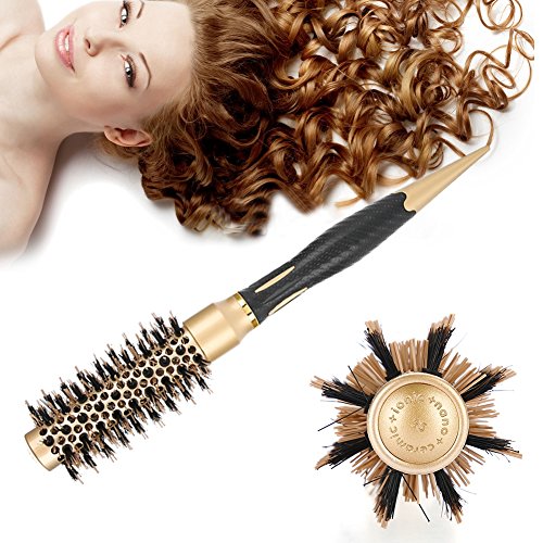 Haarbürste mit Wildschweinborsten und Nylon, Professionelle Haar Rundbürste zum Föhnen, Kleine Thermo Keramik Ionen Round Brush, Föhn Styling Bürste, Borsten Haarbürste antistatisch(A1813-25) von Yotown