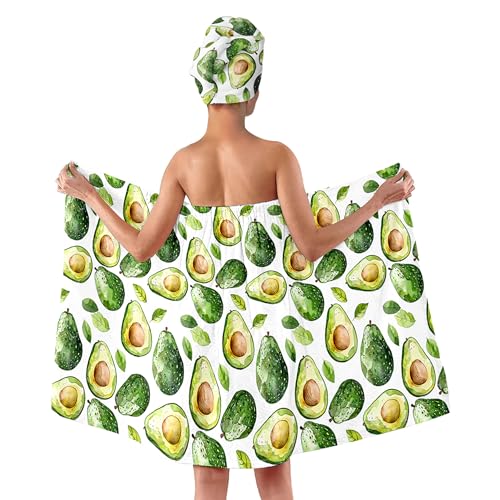 Yotselid Damen Bademantel & Haarturban Set mit Avocado-Druck – 2-teiliges Saunatuch aus weichem Polyester, Brustverstellbar (FARBE-1) von Yotselid