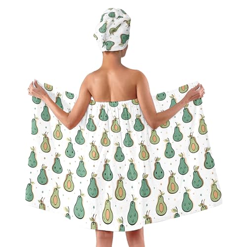 Yotselid Damen Bademantel & Haarturban Set mit Avocado-Druck – 2-teiliges Saunatuch aus weichem Polyester, Brustverstellbar (FARBE-2) von Yotselid