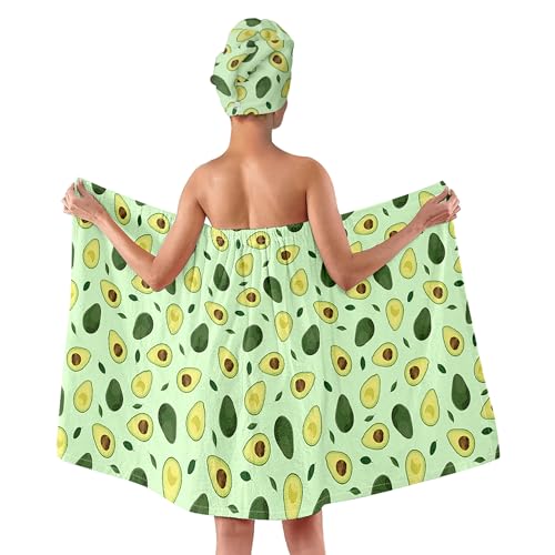 Yotselid Damen Bademantel & Haarturban Set mit Avocado-Druck – 2-teiliges Saunatuch aus weichem Polyester, Brustverstellbar (FARBE-3) von Yotselid