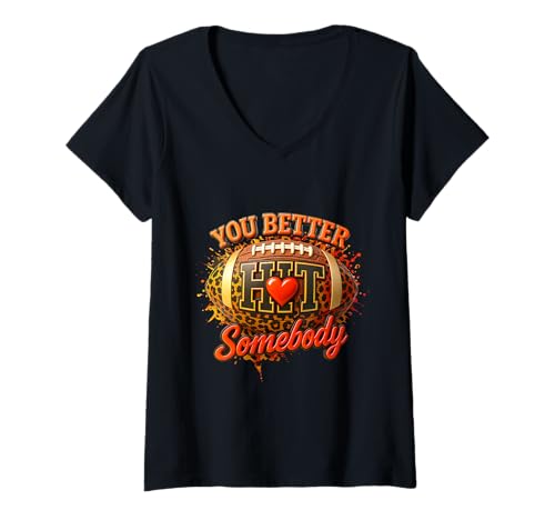 Damen You Better Hit a Somebody Game Fußball Saison Leopard Ball T-Shirt mit V-Ausschnitt Damen You Better Hit a Somebody Game Fußball Saison Leopard Ball T-Shirt mit V-Ausschnitt von You Better Hit a Somebody Game Football Season