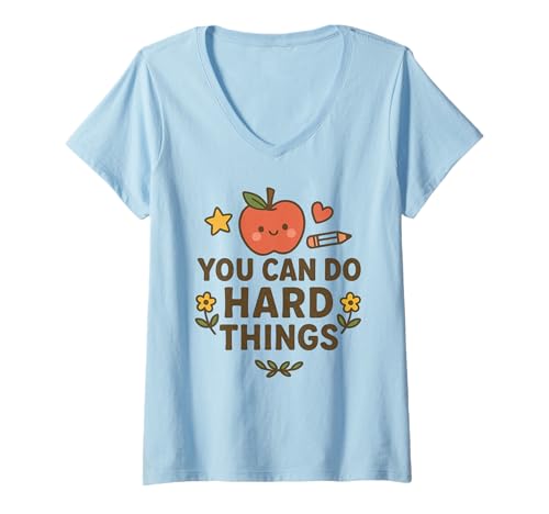 Damen Du Kannst schwierige Dinge tun, Lehrer stärken Schüler | Kawaii T-Shirt mit V-Ausschnitt Damen Du Kannst schwierige Dinge tun, Lehrer stärken Schüler | Kawaii T-Shirt mit V-Ausschnitt von You Can Do Hard Things Shirts & Gifts HHWCo.