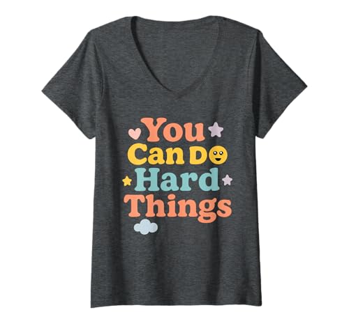 Damen Du Kannst schwierige Dinge tun, motivierend, ermächtigend, Kawaii, niedlich T-Shirt mit V-Ausschnitt Damen Du Kannst schwierige Dinge tun, motivierend, ermächtigend, Kawaii, niedlich T-Shirt mit V-Ausschnitt von You Can Do Hard Things Shirts & Gifts HHWCo.