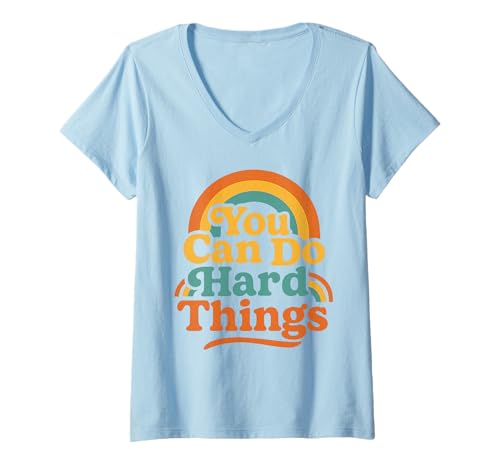 Damen Du Kannst schwierige Dinge tun, motivierend, ermutigend, Retro T-Shirt mit V-Ausschnitt Damen Du Kannst schwierige Dinge tun, motivierend, ermutigend, Retro T-Shirt mit V-Ausschnitt von You Can Do Hard Things Shirts & Gifts HHWCo.