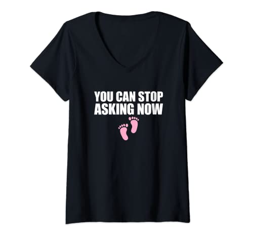 Damen You Can Stop Asking Now Pregnancy Announcement T-Shirt mit V-Ausschnitt Damen You Can Stop Asking Now Pregnancy Announcement T-Shirt mit V-Ausschnitt von You Can Stop Asking Pregnancy Announcement by DT