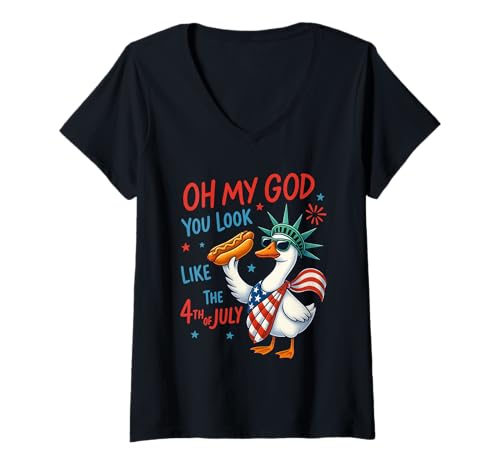 Damen You Look Like the 4th of July Goose Flag 4th Of July T-Shirt mit V-Ausschnitt Damen You Look Like the 4th of July Goose Flag 4th Of July T-Shirt mit V-Ausschnitt von You Look Like the 4th of July Goose 4th Of July