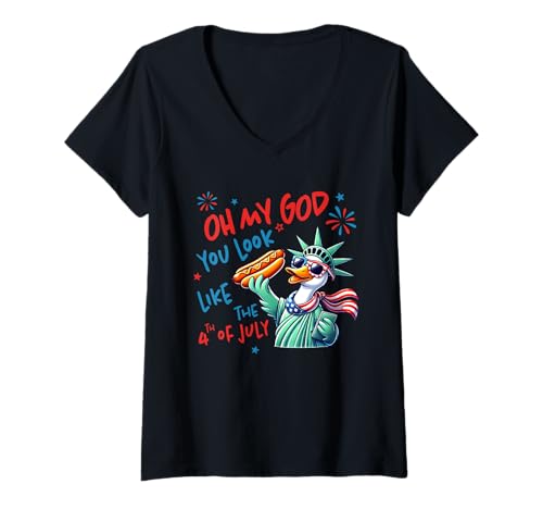 Damen You Look Like the 4th of July Goose Hot Dog Flag 4th Of July T-Shirt mit V-Ausschnitt Damen You Look Like the 4th of July Goose Hot Dog Flag 4th Of July T-Shirt mit V-Ausschnitt von You Look Like the 4th of July Goose 4th Of July