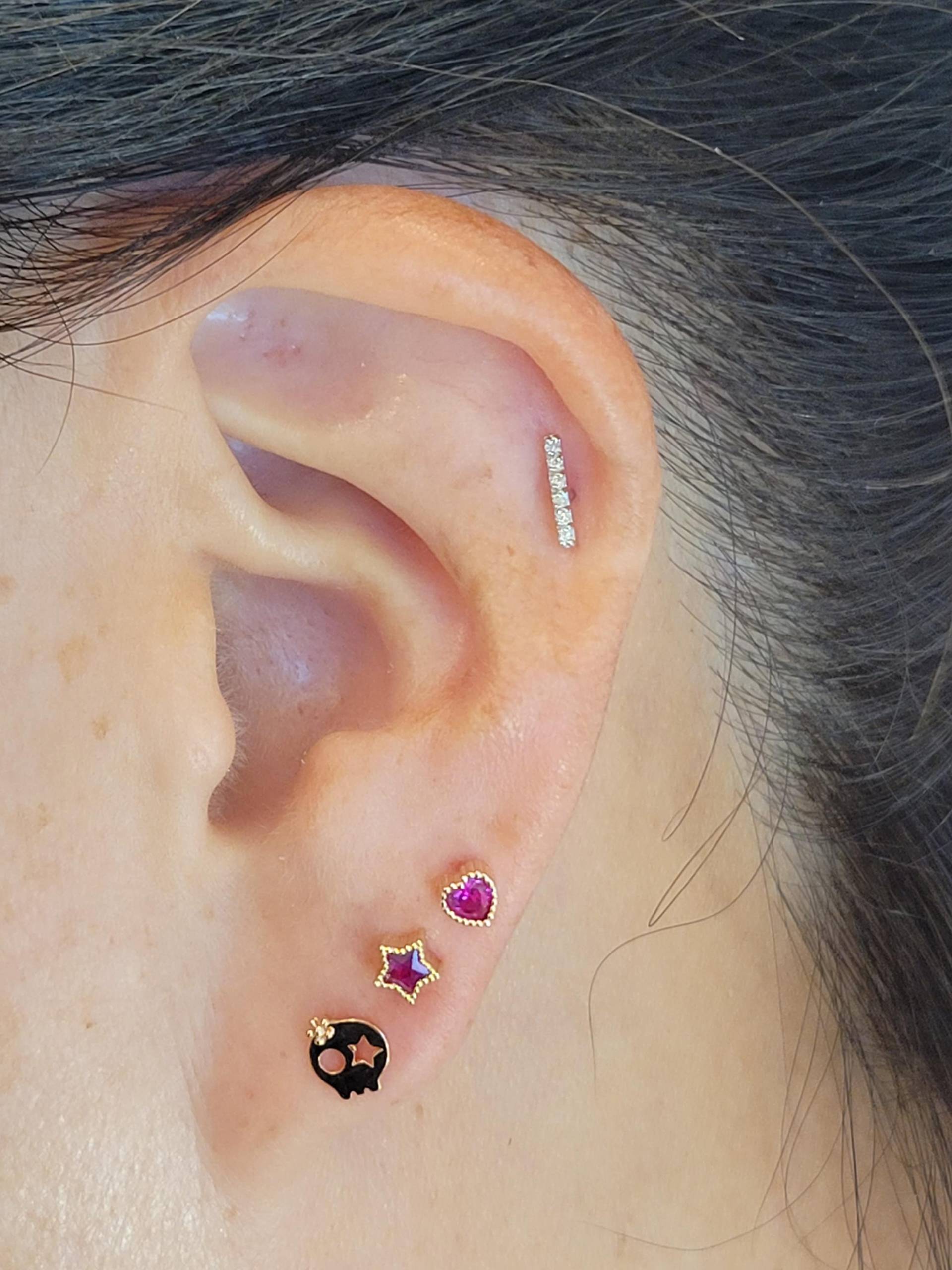 14K Solid Gold 4 Stein Bar Design Mit Cz Zirkonia Tiny Ohrstecker Für Frauen Piercing 6mm Post Knorpelkugel Screwback Gelb Weiße Rose von YouAndMeJewelryUS