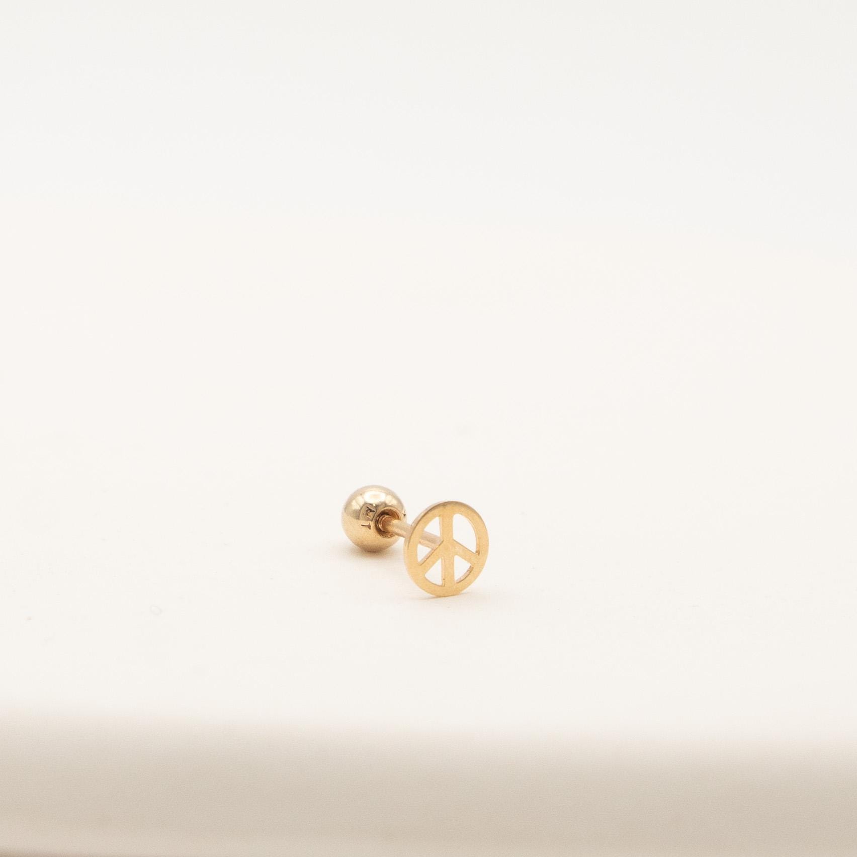 14K Solid Gold Peace Sign Design Single Tiny Ohrstecker Für Frauen Piercing 6mm Post Knorpel Kugel Schraubverschluss Hypoallergen Gelb Weiß Rose von YouAndMeJewelryUS