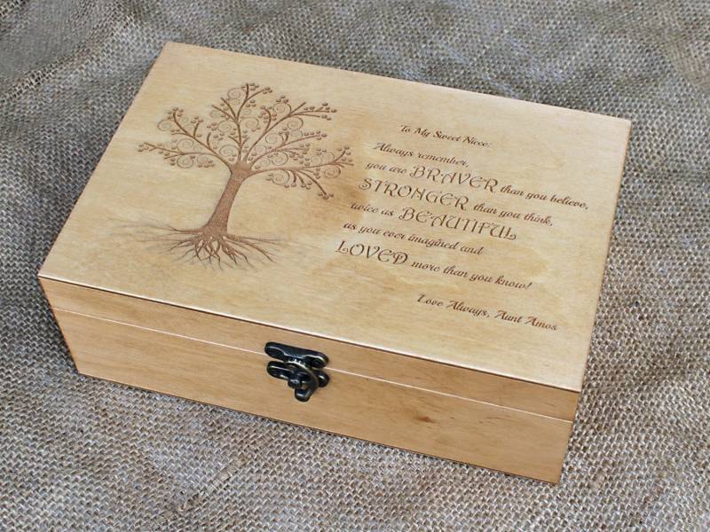 Schmuckschatulle Mit Individuellem Zitat, Erinnerungsbox, Individueller Gravur, Schatzkiste, Stronger Braver Loved von YouCanMAKEitPERSONAL