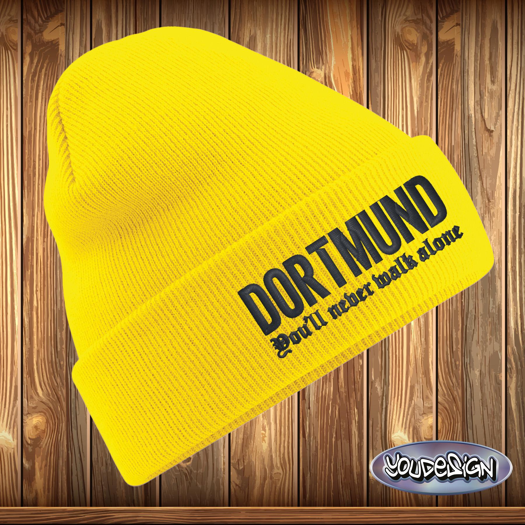 Dortmund Beanie Mütze You'll Never Walk Alone Gestickt Fußball Unisex von YouDesign24