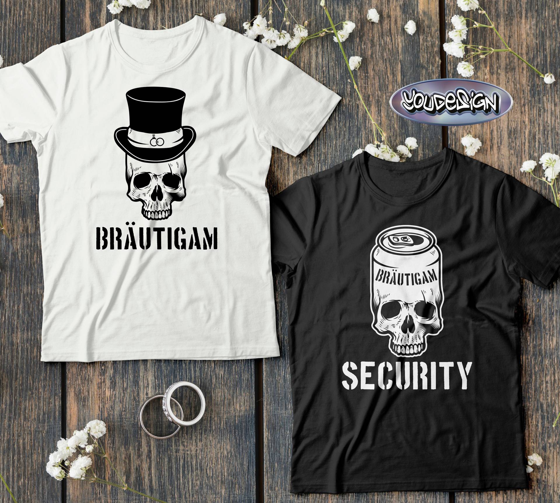 Jga Shirt Männer Junggesellenabschied Rock T-Shirt Bachelor Groom Security Skull Bier von YouDesign24