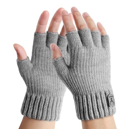 YouGa Winter Fingerlose Handschuhe-Strick Fingerlose Handschuhe Herren,Warme Winterhandschuhe Herren Dickes Elastisches Handgelenk Geeignet zum Reiten (Hellgrau-G) von YouGa