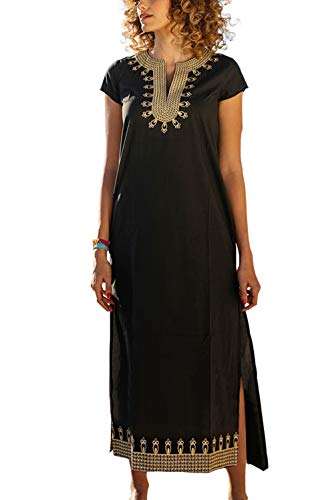 YouKD Baumwolle Bestickt Blumen lose Kaftan Boho Beach Bikini Cover Up Kleid Plus Size Loungewear für Frauen von YouKD