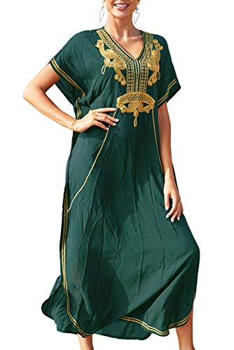 YouKD Baumwolle Kaftan Besticktes Blumenkleid Bohemian Beach Bikini Cover Up Robe Plus Size Nachthemd für Frauen von YouKD