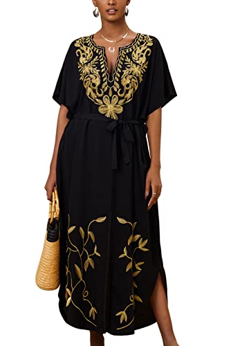 YouKD Bestickte Blumen Loose Caftan Boho Beach Bikini Cover Up Kleid Plus Size Robe für Frauen von YouKD