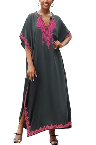 YouKD Bestickter Blumenkaftan Bohemian Strandkleid Bikini Coverups Lange Bademäntel für Frauen von YouKD