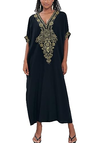 YouKD Bestickter Blumenkaftan Bohemian Strandkleid Bikini Coverups Lange Bademäntel für Frauen von YouKD