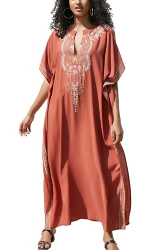 YouKD Bestickter Blumenkaftan Bohemian Strandkleid Bikini Coverups Lange Bademäntel für Frauen von YouKD