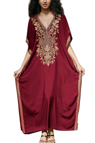 YouKD Bestickter Blumenkaftan Bohemian Strandkleid Bikini Coverups Lange Bademäntel für Frauen von YouKD