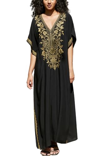 YouKD Bestickter Blumenkaftan Bohemian Strandkleid Bikini Coverups Lange Bademäntel für Frauen von YouKD