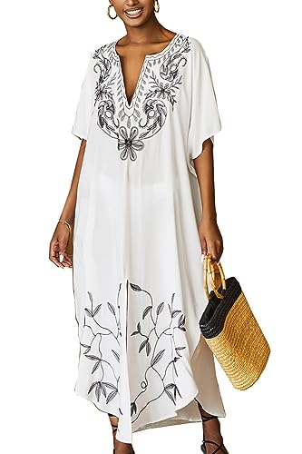 YouKD Bestickter Blumenkaftan Bohemian Strandkleid Bikini Coverups Lange Bademäntel für Frauen von YouKD