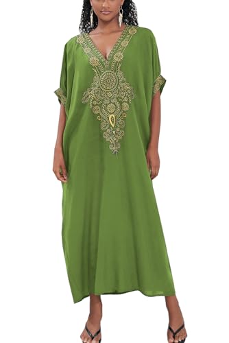 YouKD Bestickter floraler lockerer Kaftan Boho Beach Bikini Cover Up Kleid in Übergröße für Damen von YouKD