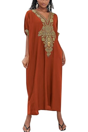 YouKD Bestickter floraler lockerer Kaftan Boho Beach Bikini Cover Up Kleid in Übergröße für Damen von YouKD