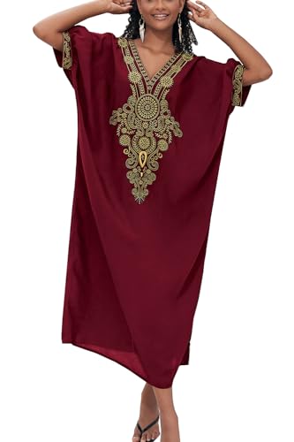 YouKD Bestickter floraler lockerer Kaftan Boho Beach Bikini Cover Up Kleid in Übergröße für Damen von YouKD