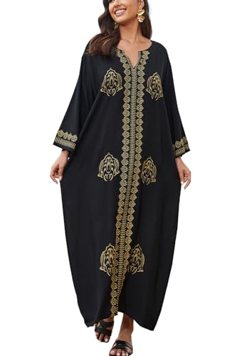 YouKD Bestickter floraler lockerer Kaftan Boho Beach Bikini Cover Up Kleid in Übergröße für Damen von YouKD