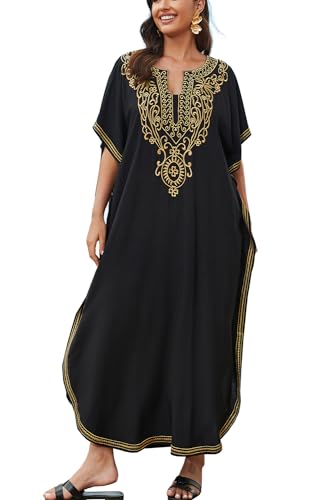YouKD Bestickter floraler lockerer Kaftan Boho Beach Bikini Cover Up Kleid in Übergröße für Damen von YouKD