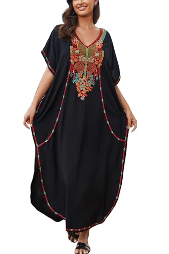 YouKD Bestickter floraler lockerer Kaftan Boho Beach Bikini Cover Up Kleid in Übergröße für Damen von YouKD