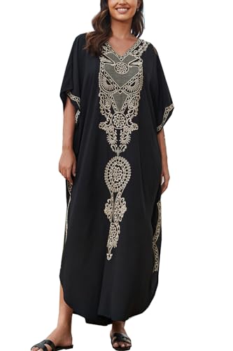 YouKD Bestickter floraler lockerer Kaftan Boho Beach Bikini Cover Up Kleid in Übergröße für Damen von YouKD